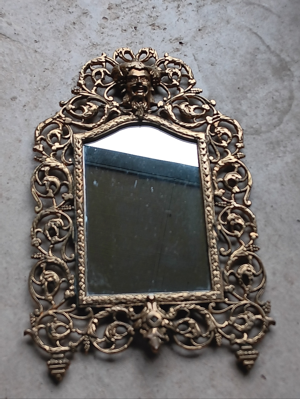 Antique Brass Gold Bradley & Hubbard Victorian Dionysus Man Baroque Wall Mirror